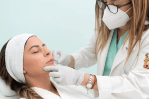 faces of doctor in mask and patient