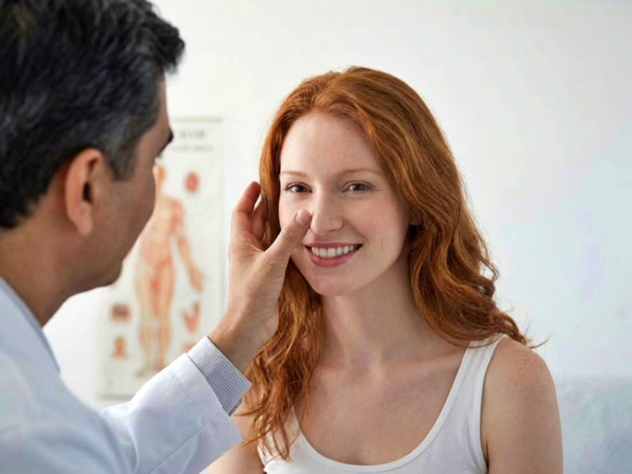 Patient consulting with a facial plastic surgeon