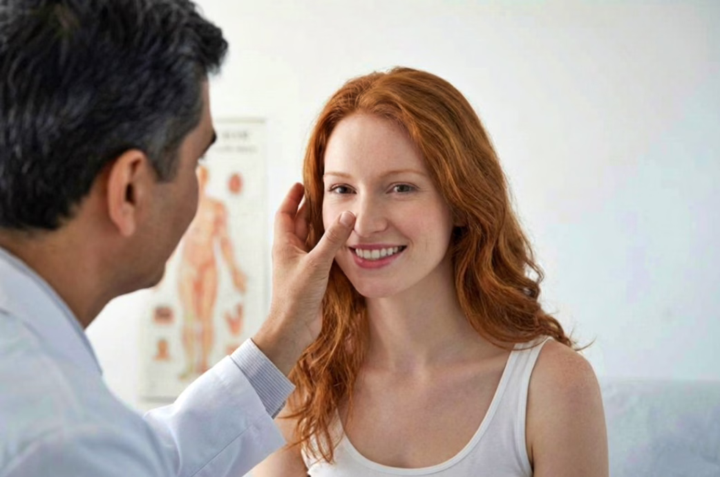 Patient consulting with a facial plastic surgeon