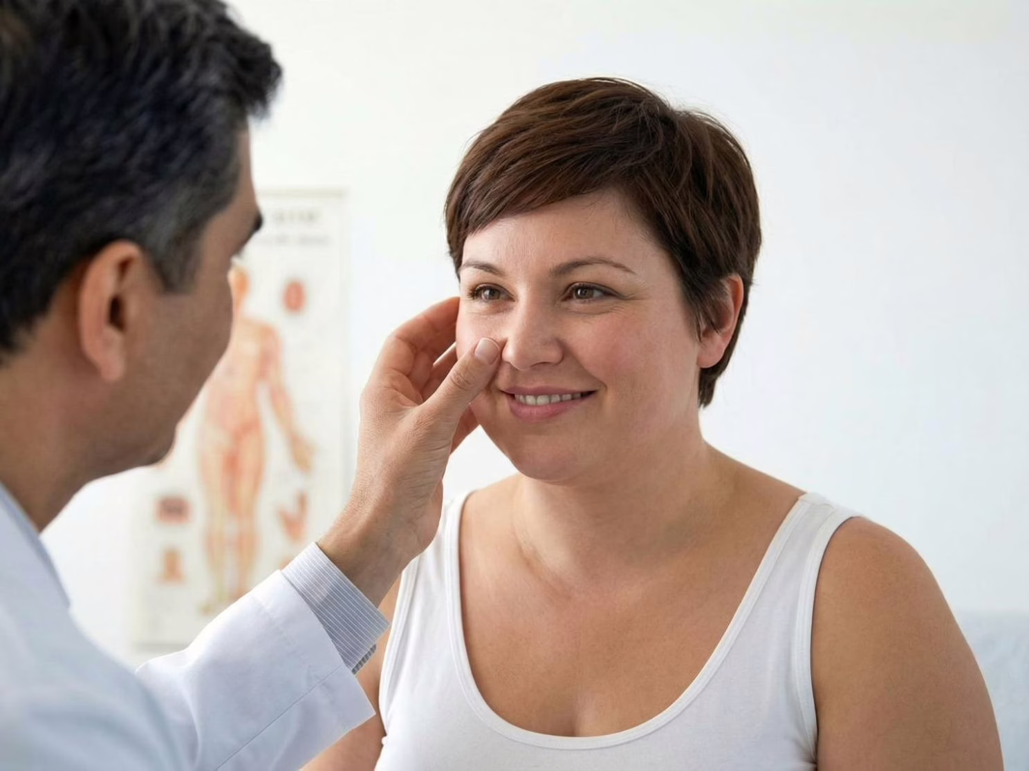 Patient consulting with a facial plastic surgeon